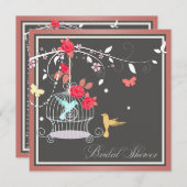 コーラルバエレガントードケージブライダルシャワー 招待状 (正面/裏面)