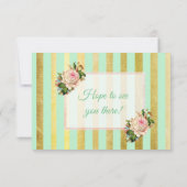 コーラルバラグリーンフローラストライプのウェディングRSVPカード 出欠カード (裏面)