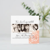 コーラルバラフォトコラージュ結婚式招待状スクエア (スタンド正面)