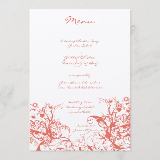 コーラルバード アンド スワールズ ウェディング メニュー (正面)
