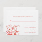 コーラルバード&スワールウェディングRSVPレスポンスカード 出欠カード (正面/裏面)