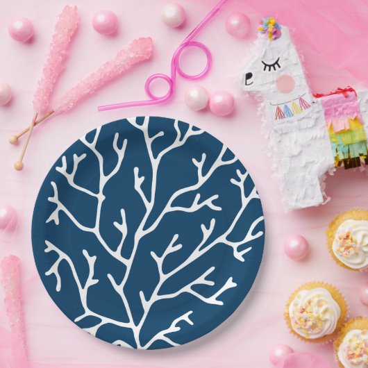 コーラルパターエレガントン – 海をテーマにした – ティール(緑がかった色)ブルー ペーパープレート (パーティー)