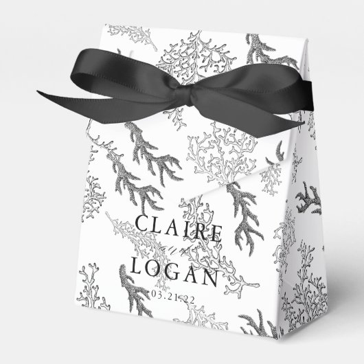 コーラルパターンB&W航海の結婚式の引き出物ボックス フェイバーボックス (正面サイド)