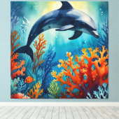 コーラルパラダイスの優雅なイルカ キャンバスプリント (インサイチュ (ウッドフロア))