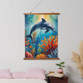 コーラルパラダイスの優雅なイルカ 吊り下げ型タペストリー (寝室)
