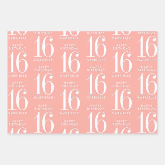 コーラルパーソナライズされたピンクターコイズグリッタースイーツ16 ラッピングペーパーシート (正面)
