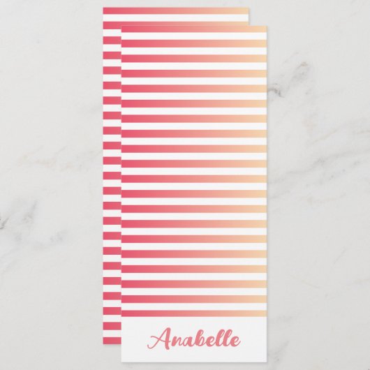 コーラルパーソナライズされたピーチグラディエントストライプブックマーク (正面/裏面)