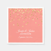 コーラルパーソナライズされたピーチ金ゴールド紙吹雪結婚ズ スタンダードカクテルナプキン (正面)