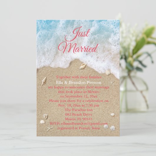 コーラルビーチの波　結婚しました　結婚式後の投稿 招待状 (スタンド正面)