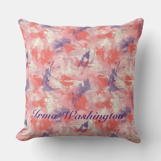 コーラルピはっきりしたンクのブラシストロークの飛び散り3 クッション (正面)