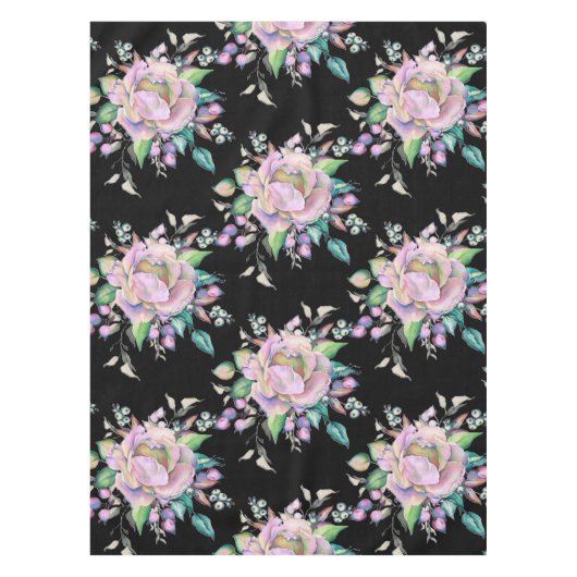 コーラルピエレガントッカラフルクの花フローラブラック テーブルクロス (正面)
