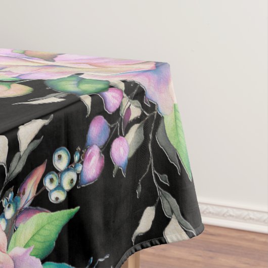 コーラルピエレガントッカラフルクの花フローラブラック テーブルクロス (インサイチュ)