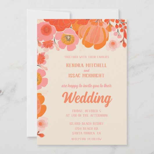 コーラルピエレガントックピーニーの花 招待状 (正面)