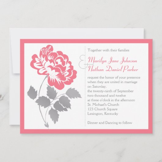 コーラルピオニーウィズグレー結婚式招待状 招待状 (正面)