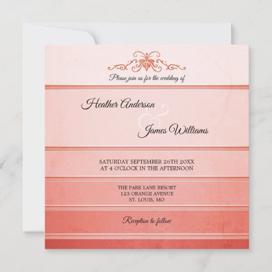 コーラルピストライプのックトーンオン結婚トーン 招待状 (正面)