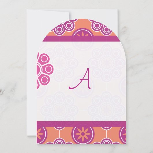 コーラルピモダンンクとオレンジの花柄 招待状 (裏面)