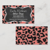 コーラルピンキヒョウ柄;黒板の外観 名刺 (正面/裏面)