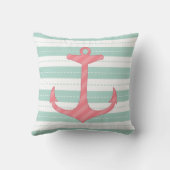 コーラルピンクいかり航海のミントグリーンストライプズ クッション (裏面)