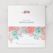 コーラルピンクとアクア結婚フローラ プレイスカード (外部開封)