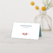 コーラルピンクとアクア結婚フローラ プレイスカード (裏面)