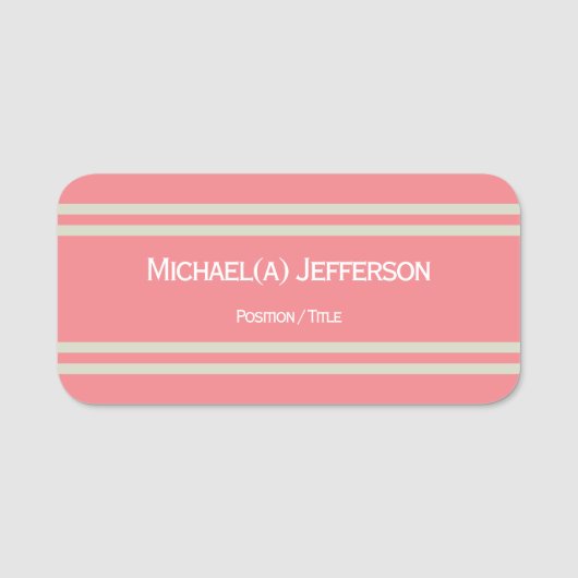 コーラルピンクとクリスタルエレガントホワイトの名前とタイトル 名札 (正面)