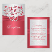 コーラルピンクとグレーのフローラハートエンクロージャカード エンクロージャーカード (正面/裏面)