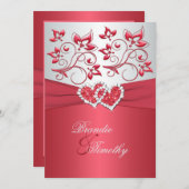 コーラルピンクとグレーのフローラハート結婚式の招待 招待状 (正面/裏面)