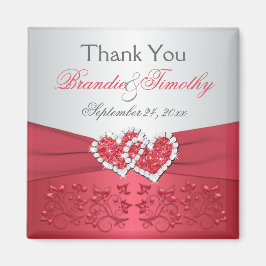 コーラルピンクとグレーの花柄 ウェディング フェイバーマグネット マグネット