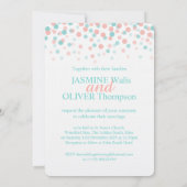 コーラルピンクとティール（緑がかった色）グリーンブルーの結婚式の招待 招待状 (裏面)