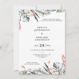 コーラルピンクとトロピカルリーフのフォリッジウェディング