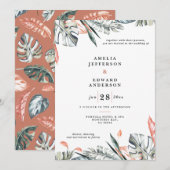 コーラルピンクとトロピカルリーフのフォリッジウェディング (正面/裏面)