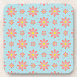 コーラルピンクとパウダーブルーの繊細なデイジー花 コースター