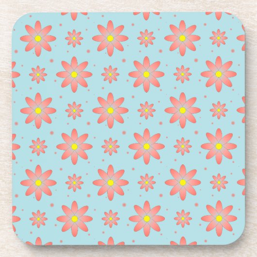 コーラルピンクとパウダーブルーの繊細なデイジー花 コースター (正面)