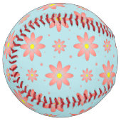 コーラルピンクとパウダーブルーの繊細なデイジー花 ソフトボール (正面左)