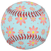 コーラルピンクとパウダーブルーの繊細なデイジー花 ソフトボール (裏面)