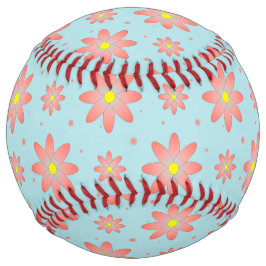コーラルピンクとパウダーブルーの繊細なデイジー花 ソフトボール
