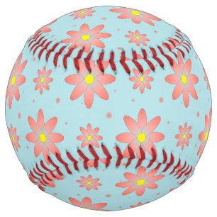 コーラルピンクとパウダーブルーの繊細なデイジー花 ソフトボール
