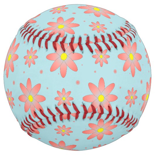 コーラルピンクとパウダーブルーの繊細なデイジー花 ソフトボール (正面)