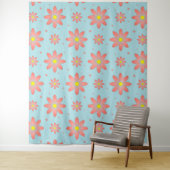 コーラルピンクとパウダーブルーの繊細なデイジー花 タペストリー (インサイチュ)