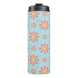 コーラルピンクとパウダーブルーの繊細なデイジー花 タンブラー