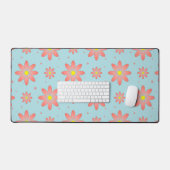 コーラルピンクとパウダーブルーの繊細なデイジー花 デスクマット (キーボード&マウス)