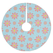 コーラルピンクとパウダーブルーの繊細なデイジー花 ブラッシュドポリエステルツリースカート (正面)