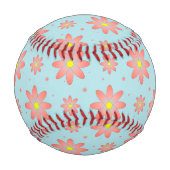 コーラルピンクとパウダーブルーの繊細なデイジー花 野球ボール (裏面)
