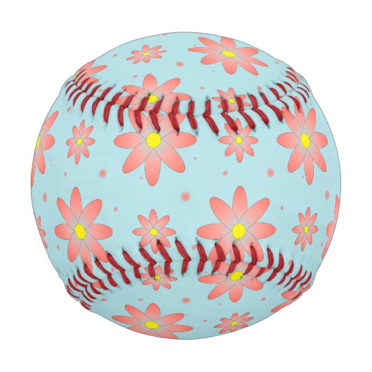 コーラルピンクとパウダーブルーの繊細なデイジー花 野球ボール (正面)