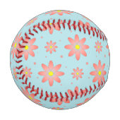コーラルピンクとパウダーブルーの繊細なデイジー花 野球ボール (正面左)