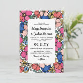 コーラルピンクとブルーの花 春 夏 ウェディング 招待状 (スタンド正面)