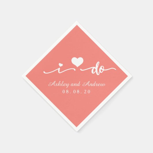 コーラルピンクとホワイトI Do Paper Napkin スタンダードカクテルナプキン (角)