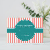 コーラルピンクと白のストライプとTeal Wedding RSVP (スタンド正面)
