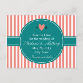 コーラルピンクと白のストライプティール（緑がかった色）、日付を保存 案内ポストカード (正面)