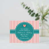 コーラルピンクと白のストライプティール(緑がかった色)、日付を保存 案内ポストカード (スタンド正面)
